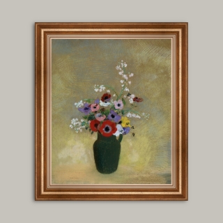 Tablou Canvas Redon, Odilon cu rama clasica Vaza mare verde cu flori mixte, dim. 50 x 60 cm