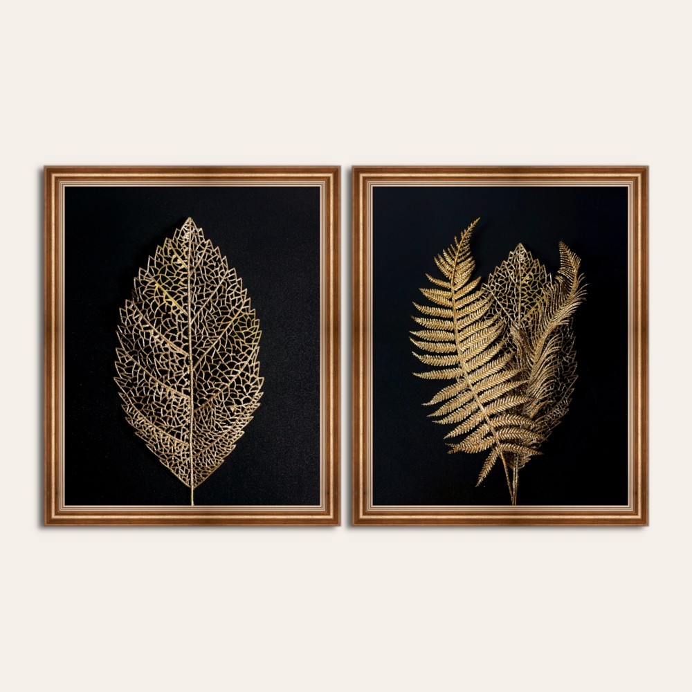 Tablou Canvas rama clasică Gold Leaves Filigran dim. 120 x 75 cm